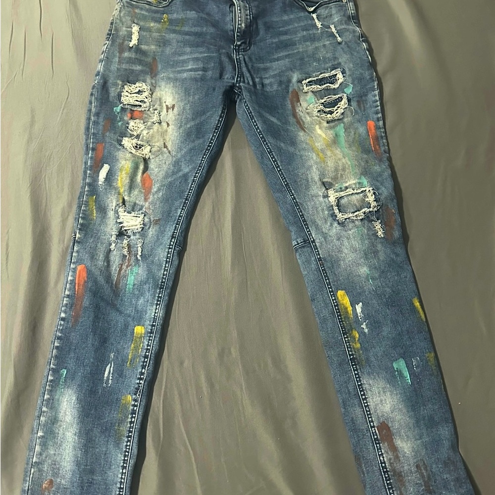 Switch Remarkable Brush Stroke Painted Jeans Slim Tapered Fit Mens 38x32 Hiphop‎